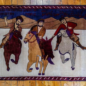 Buzkashi, Buzkashi Afghan carpets, Buzkashi Afghan Rugs, black, cream, dark brown, light brown, purple, Red